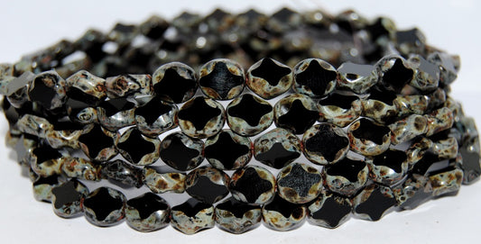 Table Cut Oval Beads, Black Travertin (23980 86800), Glass, Czech Republic