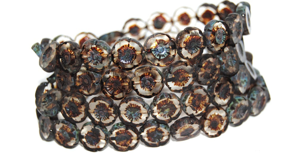 Table Cut Round Beads Hawaii Flowers, Crystal 86805M (30 86805M), Glass, Czech Republic