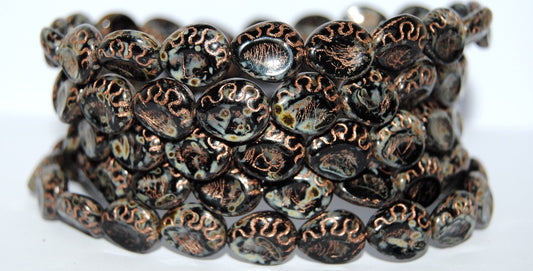 Tear Oval Pressed Glass Beads, Black Travertin 54200 (23980 86800 54200), Glass, Czech Republic
