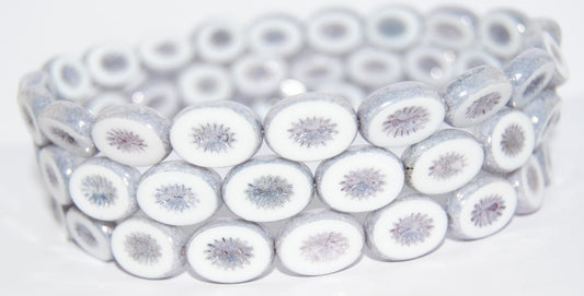 Table Cut Oval Beads Kiwi, White Purple (2010 15726), Glass, Czech Republic