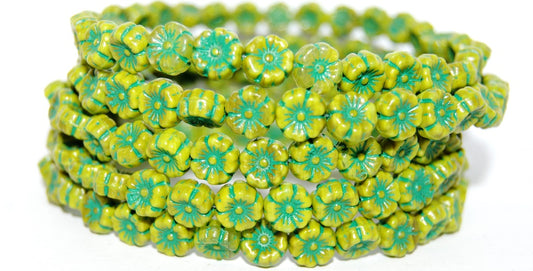 Hawaii Flower Pressed Glass Beads, Opaque Green 46450 (53400 46450), Glass, Czech Republic