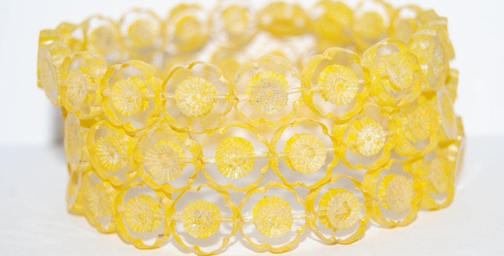 Table Cut Round Beads Hawaii Flowers, (Lava Glass 43604), Glass, Czech Republic