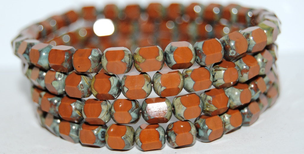 6-Cut Fire Polished Faceted Glass Beads, Opaque Brown 43400 (13610 43400), Glass, Czech Republic