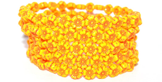 Hawaii Flower Pressed Glass Beads, Yellow Neon Rose (83120 Neon Rose), Glass, Czech Republic