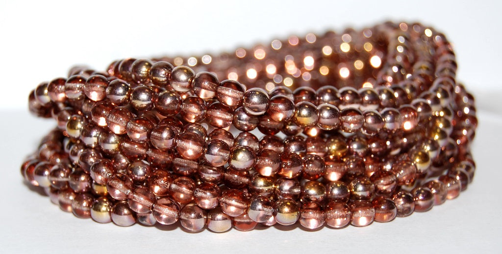 Round Pressed Glass Beads Druck, Transparent Pink 27101 (70130 27101), Glass, Czech Republic