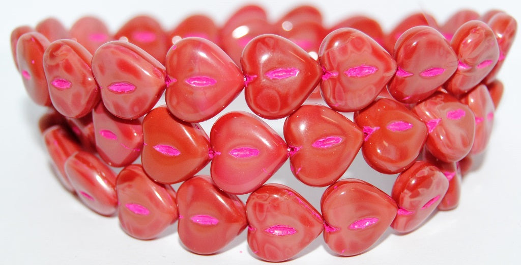 Heart Pressed Glass Beads, (93400B 46470), Glass, Czech Republic