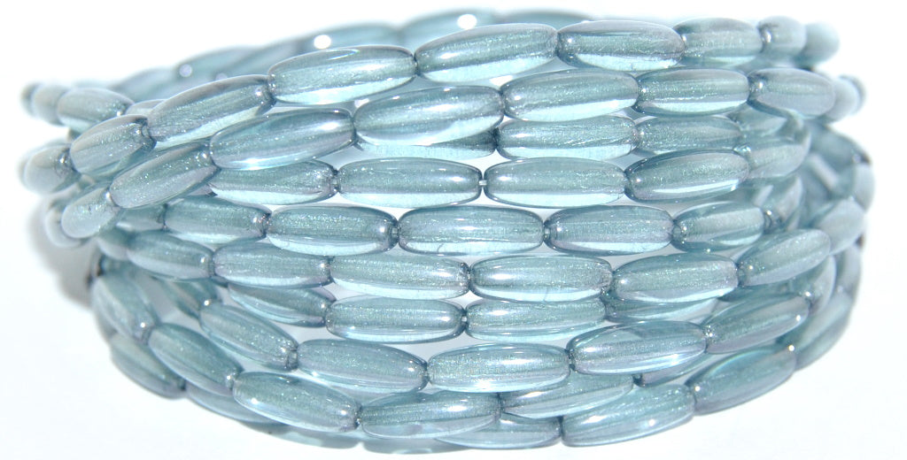 Olive Oval Pressed Glass Beads, Crystal Luster Blue Full Coated (30 14464), Glass, Czech Republic