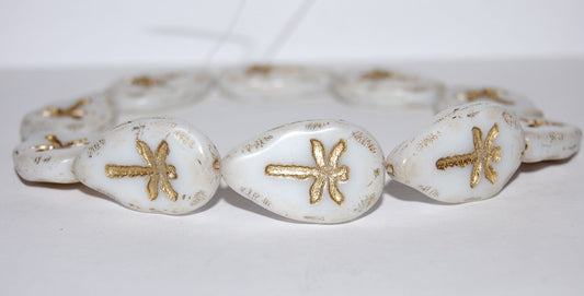 Leaf With Drahonfly Pressed Glass Beads, White 54202 (2010 54202), Glass, Czech Republic