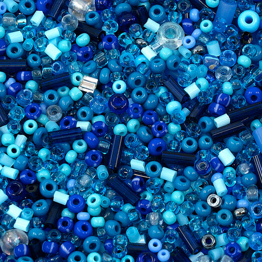 Small Rocailles, Seed Beads & Bugles 2-10mm Preciosa Ornela Czech Glass Beads (20g), Mix Blue