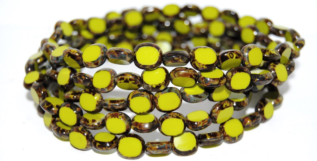 Table Cut Round Candy Beads, Opaque Green Travertin (53400 86800), Glass, Czech Republic