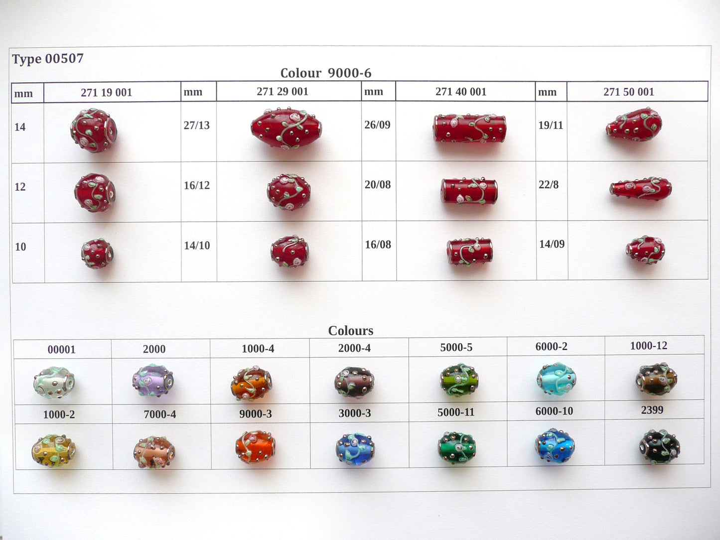 30 Stück Lampwork-Perlen 507 / Rund (271-19-001), handgefertigt, Preciosa-Glas, Tschechische Republik