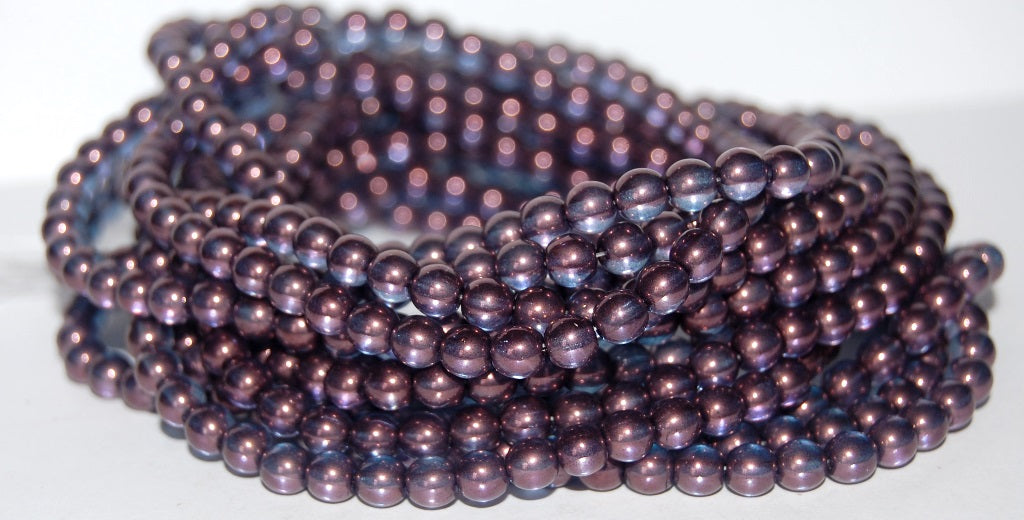 Round Pressed Glass Beads Druck, Crystal Purple (30 15726), Glass, Czech Republic