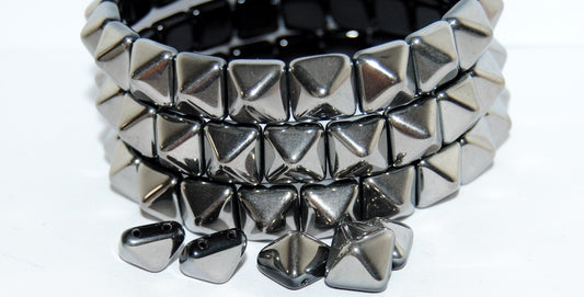 Pressed Glass Beads 2-Hole Square Pyramid, Black Chrome (23980 Chrome), Glass, Czech Republic