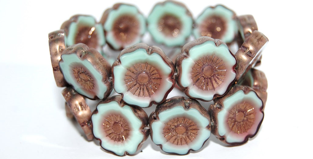 Table Cut Round Beads Hawaii Flowers, 57353 Bronze (57353 14415), Glass, Czech Republic