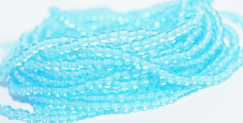 Round Pressed Glass Beads Druck, Transparent Aqua (60010), Glass, Czech Republic