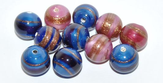 Czech Glass Hand Made Round Lampwork Beads With Aventurine, (10 E), Glass, Czech Republic