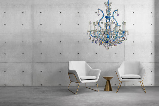 Crystal Bohemia Chandelier with 9x bulbs, Czech Republic. Maria Theresa - Blue Crystal Czech Republic