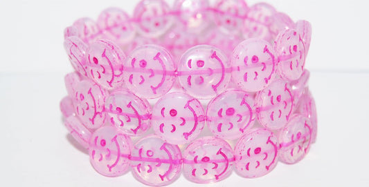 Smile Flat Round Pressed Glass Beads, (1000 46470), Glass, Czech Republic