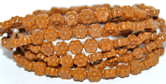 Hawaii Flower Pressed Glass Beads, Opaque Brown (13610), Glass, Czech Republic