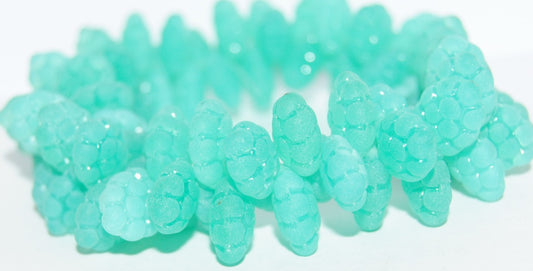 Grape Fruit Pressed Glass Beads, Opal Aqua Matte (61100 M), Glass, Czech Republic