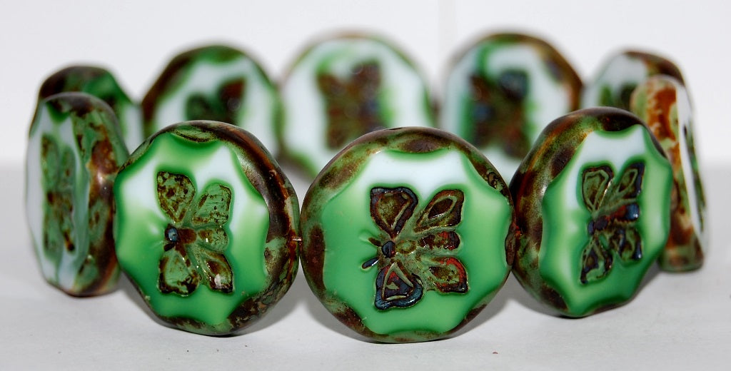 Table Cut Round Beads With Butterfly, 5514 Travertin (5514 86800), Glass, Czech Republic