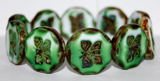 Table Cut Round Beads With Butterfly, 5514 Travertin (5514 86800), Glass, Czech Republic