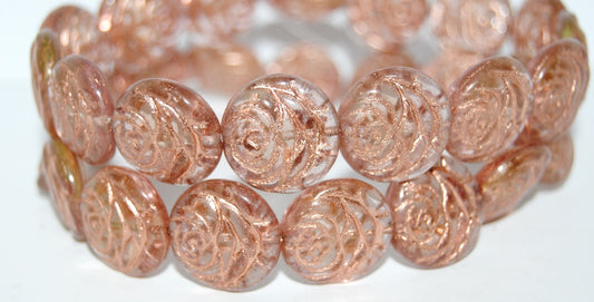 Round Flat Rose Flower Pressed Glass Beads, (77701 54200), Glass, Czech Republic