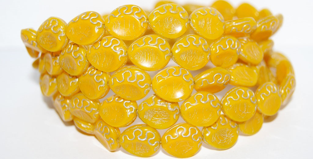 Tear Oval Pressed Glass Beads, Opal Yellow 54201 (81210 54201), Glass, Czech Republic