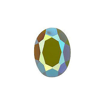 Oval Faceted Pointed Back (Doublets) Crystal Glass Stone, Green 4 Opaque With Ab, Polished (54021-Abp), Czech Republic