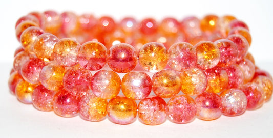 Round Pressed Glass Beads Druck, (48109 Crack), Glass, Czech Republic