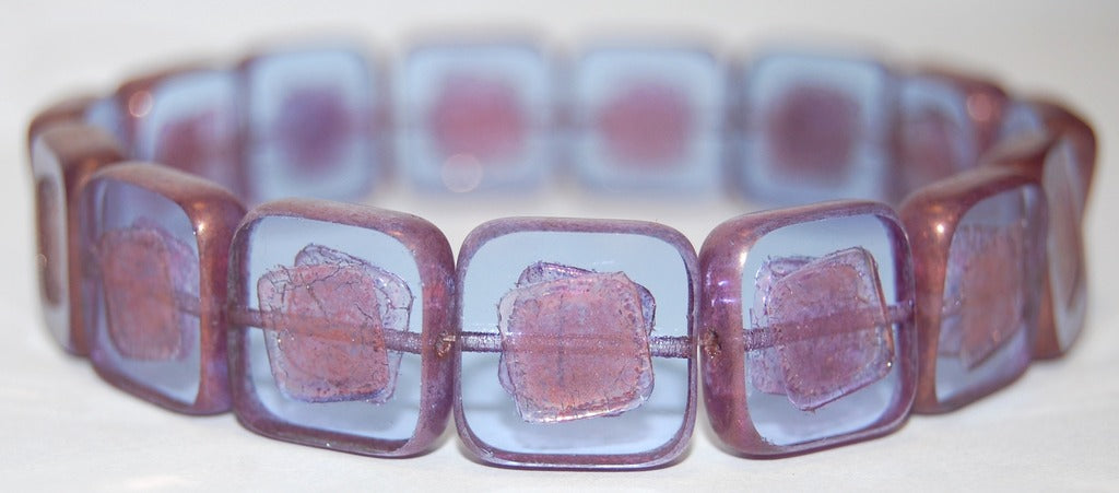 Table Cut Square Beads With Turned Square, Transparent Light Amethyst Bronze (20210 14415), Glass, Czech Republic