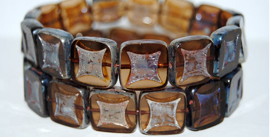 Table Cut Square Beads With Square, Transparent Brown 43400 (10210 43400), Glass, Czech Republic