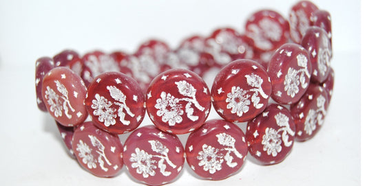 Round Flat With Flower Marguerite Pressed Glass Beads, (71010B 46401), Glass, Czech Republic