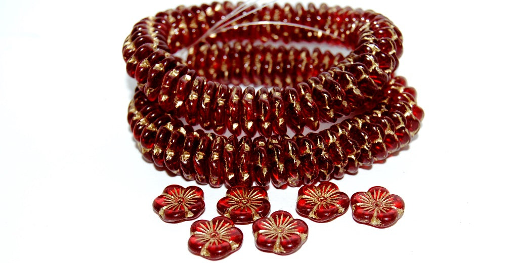 5 Petal Flower Pressed Glass Beads, Ruby Red 54202 (90080 54202), Glass, Czech Republic