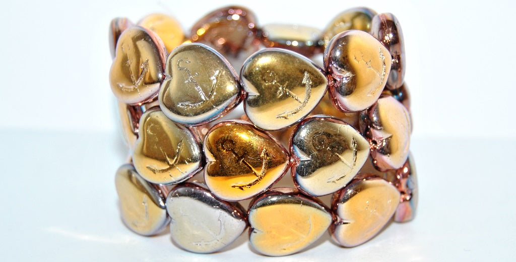 Heart With Anchor Pressed Glass Beads, (27101 2Xside), Glass, Czech Republic