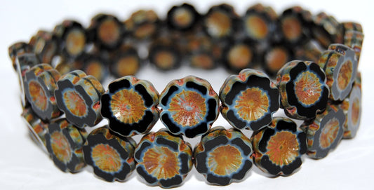 Table Cut Round Beads Hawaii Flowers, 17019B Travertin (17019B 86800), Glass, Czech Republic