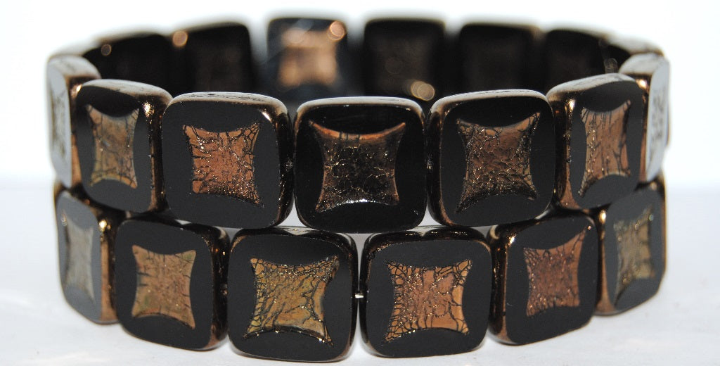 Table Cut Square Beads With Square, Black Bronze (23980 14415), Glass, Czech Republic