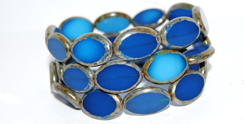 Table Cut Oval Beads Roach, Blue 43400 (62010 43400), Glass, Czech Republic