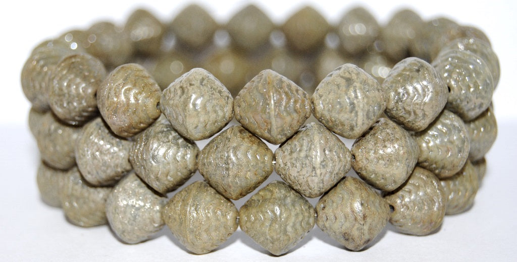 Bicone Pressed Glass Beads Wasp Nest, Opaque Gray 43400 (43010 43400), Glass, Czech Republic