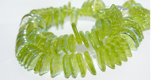 Leaf Pressed Glass Beads, Transparent Green Ab (50210 Ab), Glass, Czech Republic