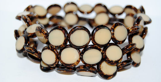 Table Cut Round Beads Eskooko, Beige Travertin (13020 86800), Glass, Czech Republic
