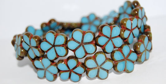 Table Cut Flower Beads, Turquoise Blue Travertin (63030 86800), Glass, Czech Republic