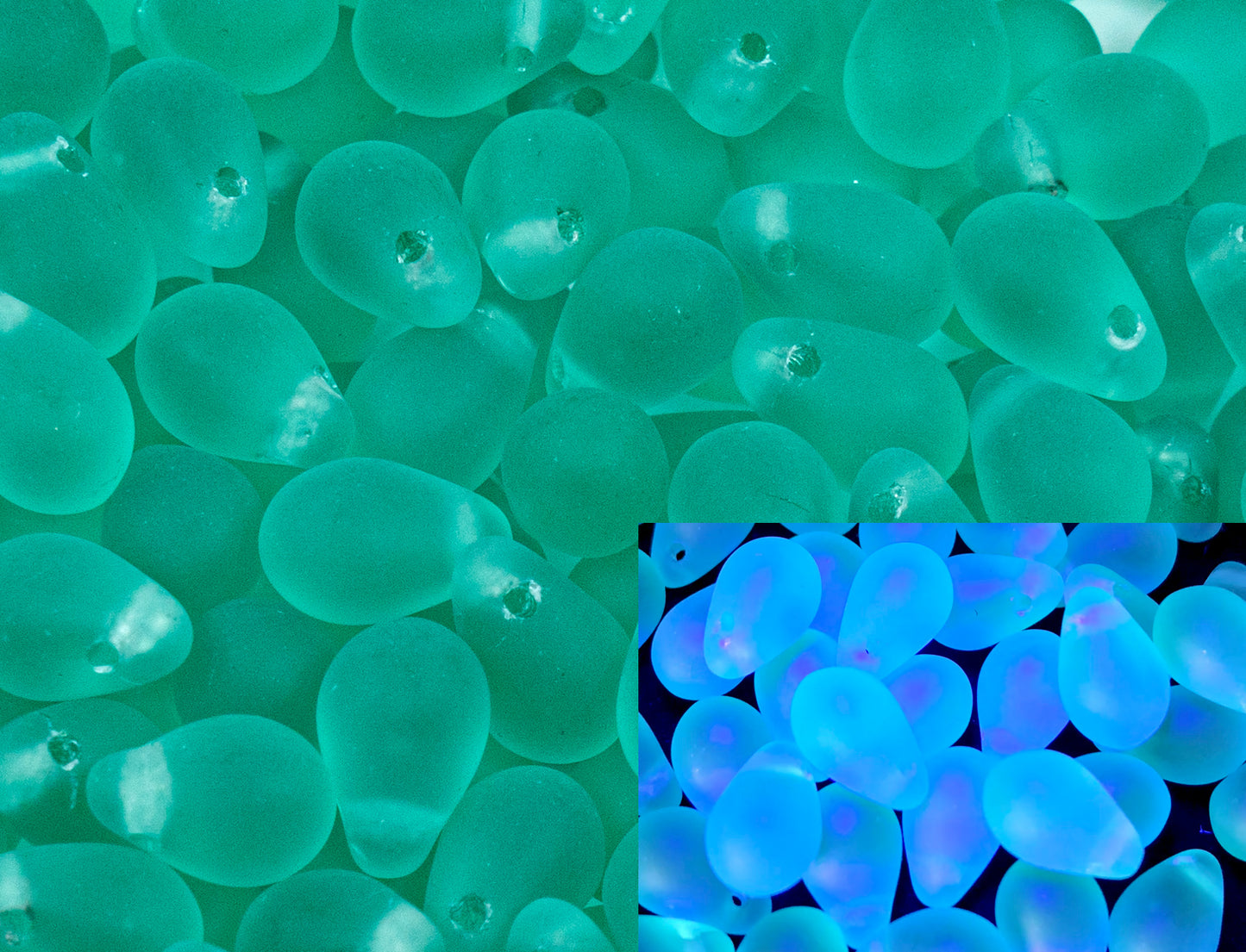 Tropfenförmige böhmische Glasperlen, transparent türkis matt