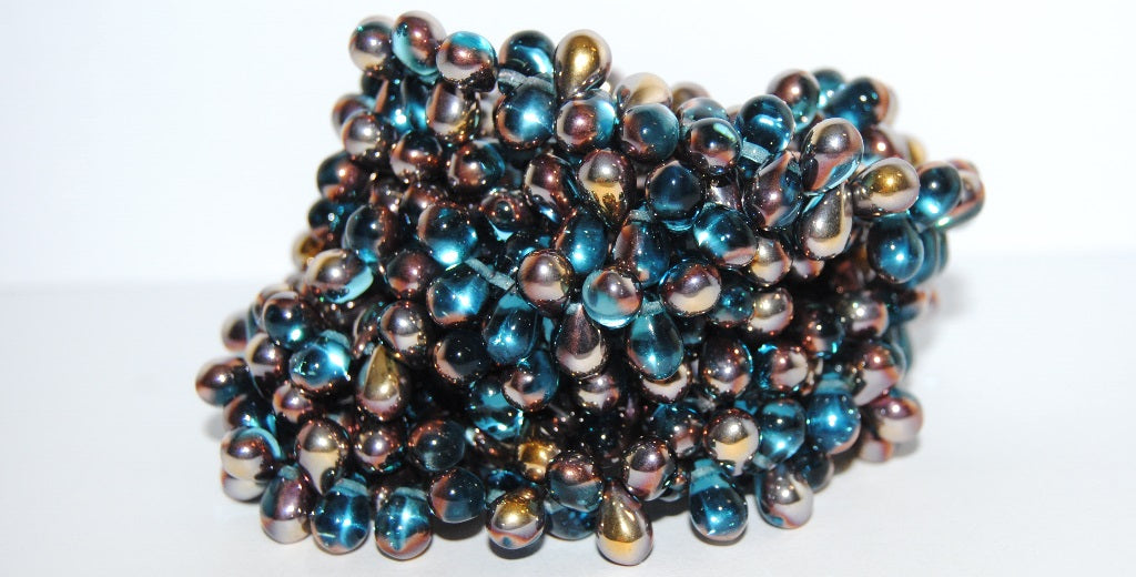 Pear Drop Pressed Glass Beads, Transparent Aqua 27101 (60020 27101), Glass, Czech Republic