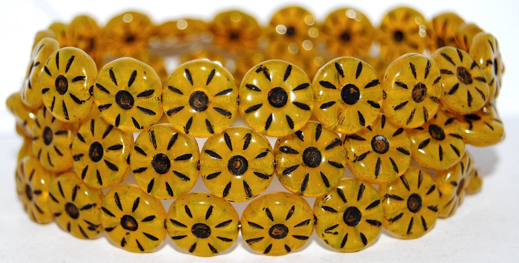 Flower Pressed Glass Beads, Opal Yellow 23202 (81210 23202), Glass, Czech Republic