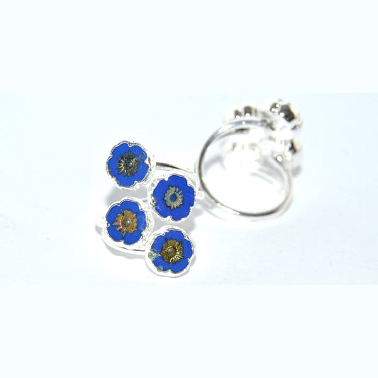 Adjustable Ring with Polished Czech Glass Bead, Hawaiian Flower 8 mm (G-34-D)