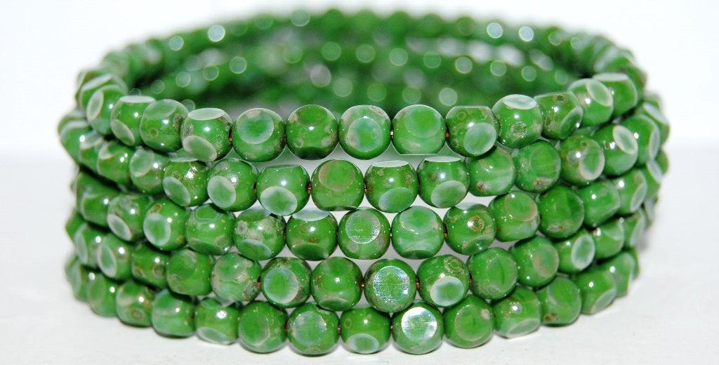 3-Cut Round Beads, Opaque Green 43500 (53230 43500), Glass, Czech Republic