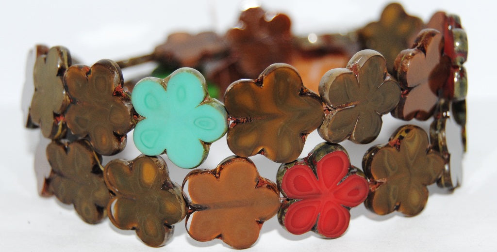 Table Cut Flower Beads, Mixed Colors (Mix), Glass, Czech Republic