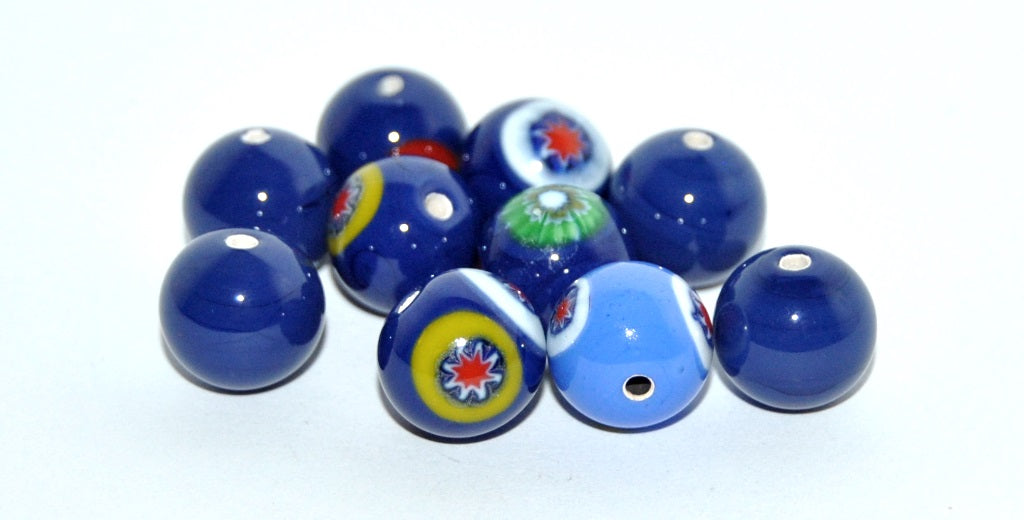 Czech Glass Hand Made Round Lampwork Beads With Flower, (J), Glass, Czech Republic