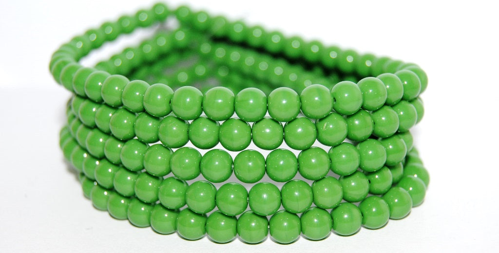 Round Pressed Glass Beads Druck, Opaque Green (53230), Glass, Czech Republic